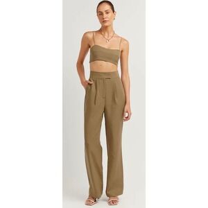 Dissh Karla Tencel Linen High Rise Wide Leg Trouser Size 8 Office Preppy Neutral